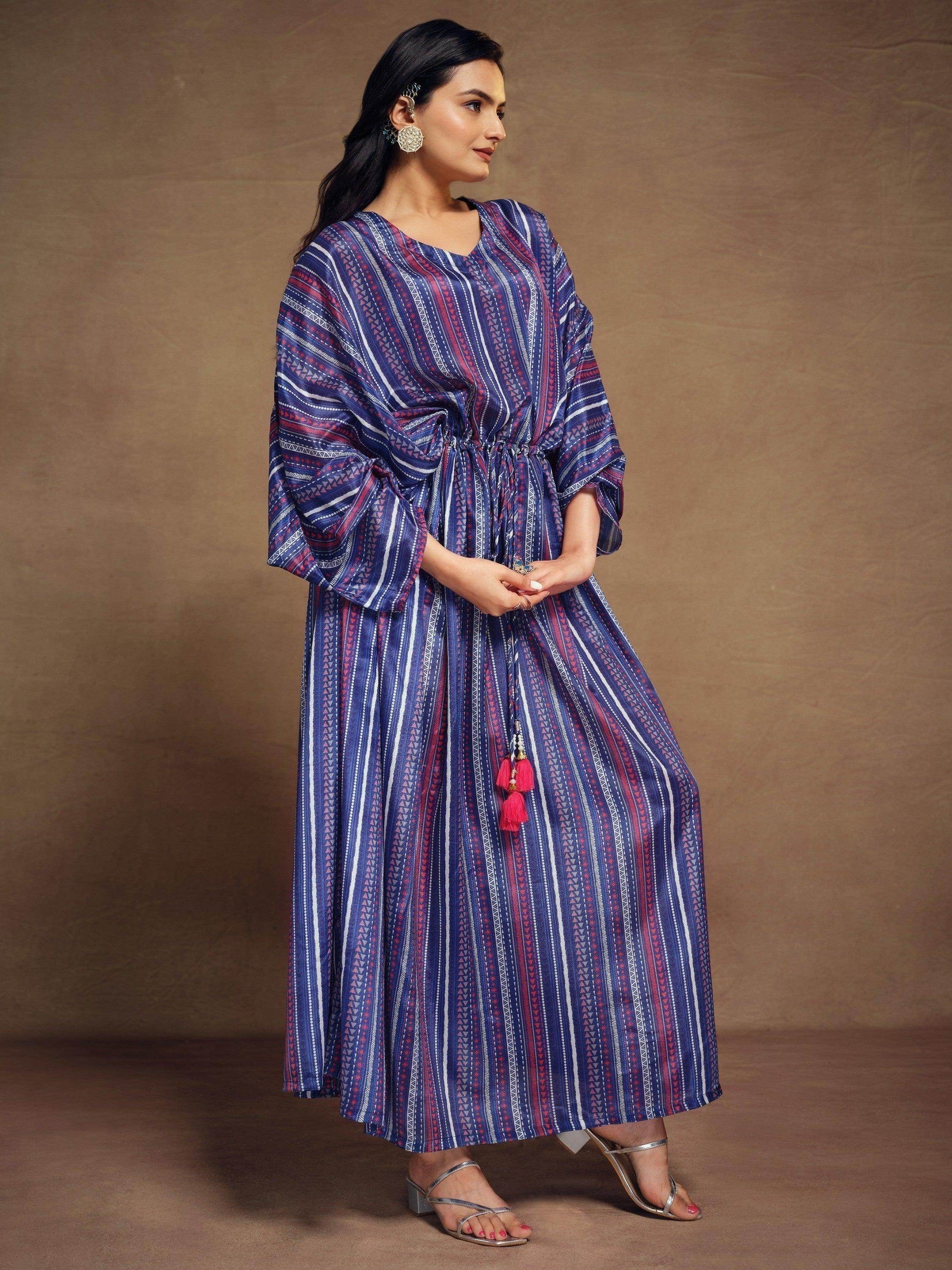 Attractive Blue Printed Art Silk Event Wear Readymade Kaftan - Zeel Clothing