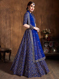 Attractive Blue Sequins Embroidered Raw Silk Wedding Lehenga Choli - Zeel Clothing