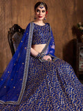 Attractive Blue Sequins Embroidered Raw Silk Wedding Lehenga Choli - Zeel Clothing