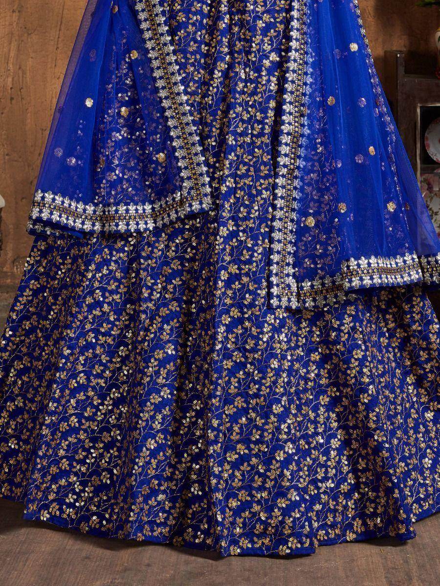 Attractive Blue Sequins Embroidered Raw Silk Wedding Lehenga Choli - Zeel Clothing
