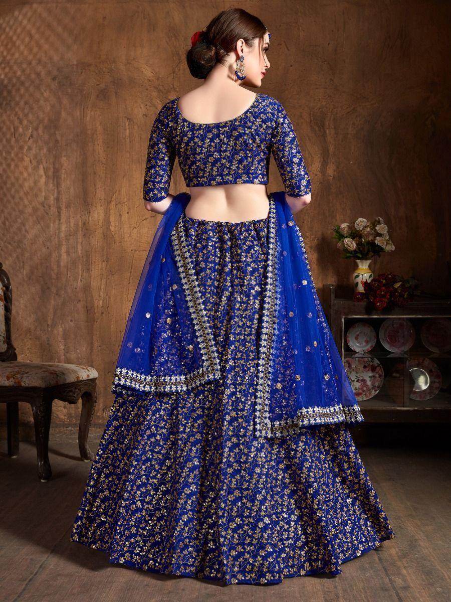 Attractive Blue Sequins Embroidered Raw Silk Wedding Lehenga Choli - Zeel Clothing