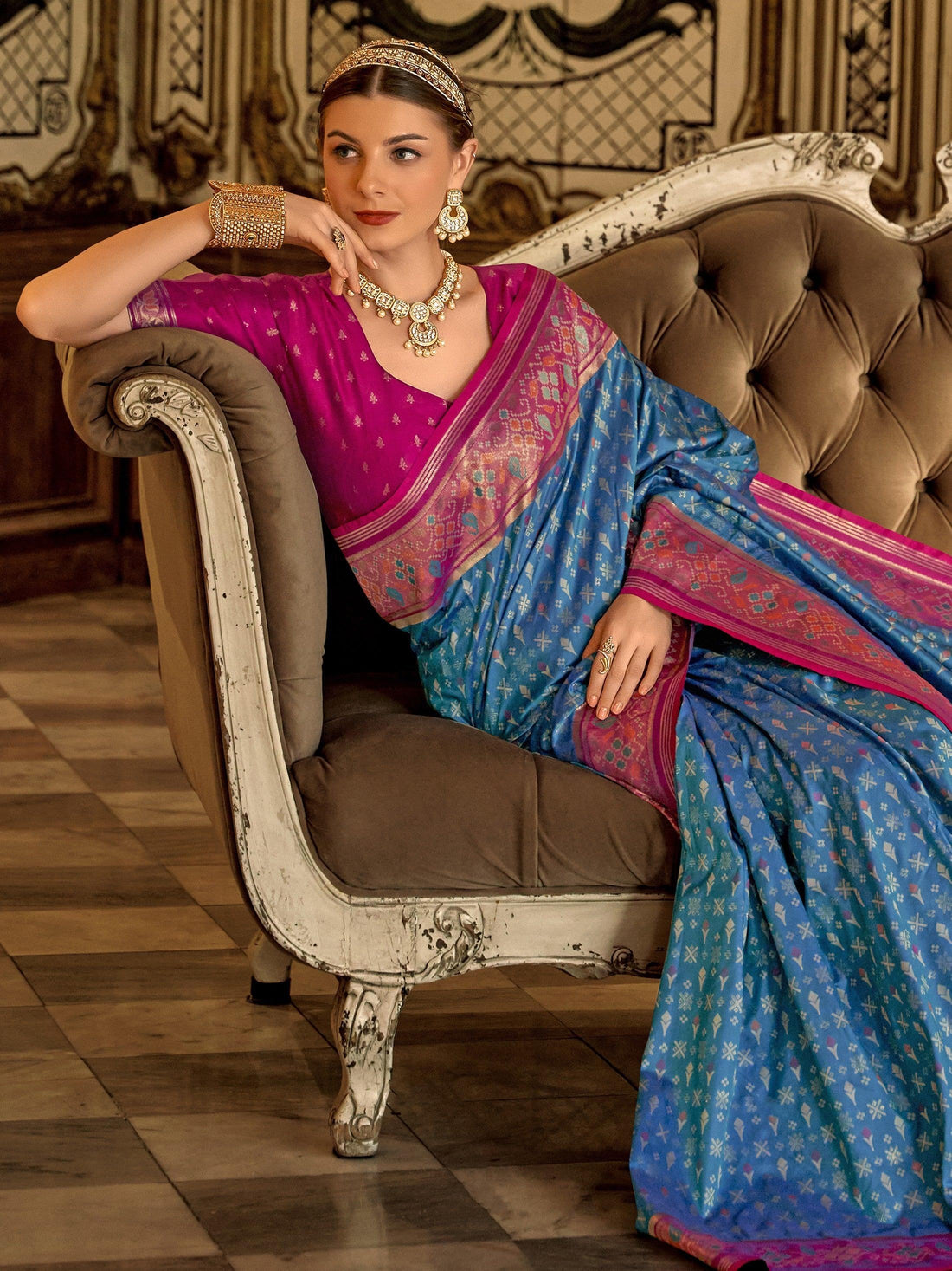 Attractive Blue Zari Weaving Banarasi Silk Traditional Saree With Blouse