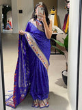 Attractive Blue Zari Weaving Jacquard Silk Wedding Wear Saree - Zeel Clothing