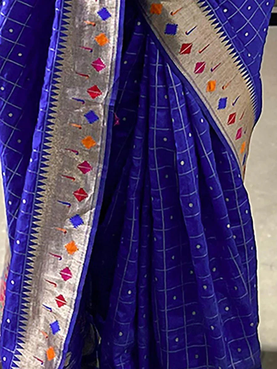 Attractive Blue Zari Weaving Jacquard Silk Wedding Wear Saree - Zeel Clothing