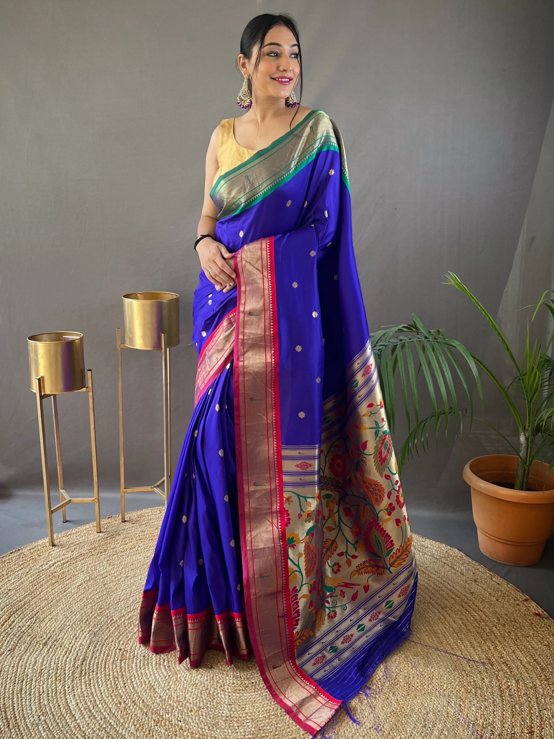 Attractive Blue Zari Work Silk Wedding Wear Saree With Blouse - Zeel Clothing