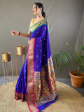 Attractive Blue Zari Work Silk Wedding Wear Saree With Blouse - Zeel Clothing