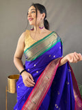 Attractive Blue Zari Work Silk Wedding Wear Saree With Blouse - Zeel Clothing