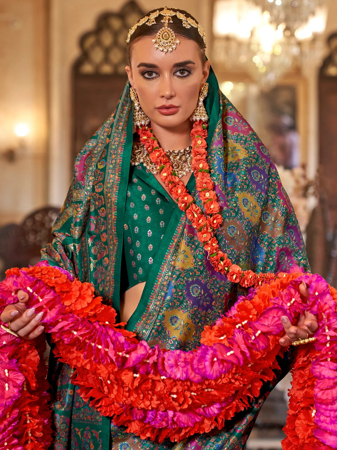 Attractive Bottle Green Digital Printed Silk Traditional Saree With Blouse - Zeel Clothing