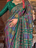 Attractive Bottle Green Digital Printed Silk Traditional Saree With Blouse - Zeel Clothing