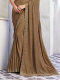 Attractive Brown Embroidered Silk Party Wear Saree With Blouse