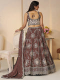 Attractive Brown Floral Embroidered Satin Wedding Wear Lehenga Choli - Zeel Clothing