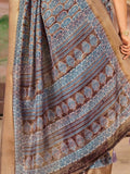 Attractive Brown Printed Dola Silk Casual Wear Saree With Blouse - Zeel Clothing