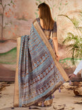Attractive Brown Printed Dola Silk Casual Wear Saree With Blouse - Zeel Clothing
