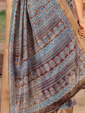 Attractive Brown Printed Dola Silk Casual Wear Saree With Blouse - Zeel Clothing