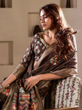 Attractive Brown Printed Silk Festival Wear Saree With Blouse - Zeel Clothing