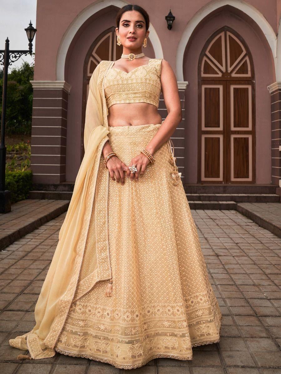 Attractive Chiku Sequins Georgette Lehenga Choli With Dupatta