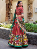Attractive Coral Red Kalamkari Printed Silk Traditional Lehenga Choli - Zeel Clothing