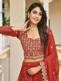 Attractive Coral Red Sequins Georgette Wedding Wear Lehenga Choli - Zeel Clothing