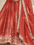 Attractive Coral Red Sequins Georgette Wedding Wear Lehenga Choli - Zeel Clothing