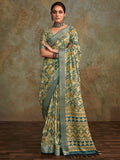 Attractive Cream Digital Printed Silk Festival Wear Saree With Blouse - Zeel Clothing