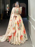 Attractive Cream Floral Printed Georgette Festival Wear Lehenga Choli - Zeel Clothing