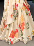 Attractive Cream Floral Printed Georgette Festival Wear Lehenga Choli - Zeel Clothing