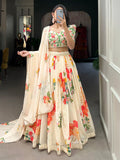 Attractive Cream Floral Printed Georgette Festival Wear Lehenga Choli - Zeel Clothing