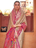 Attractive Dark Beige Paithani Printed Event Wear Silk Saree - Zeel Clothing