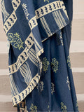 Attractive Dusty Blue Printed Silk Event Wear Saree With Blouse - Zeel Clothing