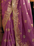 Attractive Dusty Pink Zari Woven Silk Reception Wear Saree With Blouse - Zeel Clothing