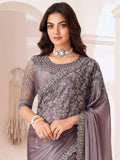 Attractive Dusty Purple Embroidered Georgette Designer Saree - Zeel Clothing