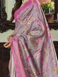 Attractive Dusty Purple Floral Printed Silk Sangeet Wear Saree - Zeel Clothing
