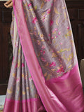 Attractive Dusty Purple Floral Printed Silk Sangeet Wear Saree - Zeel Clothing