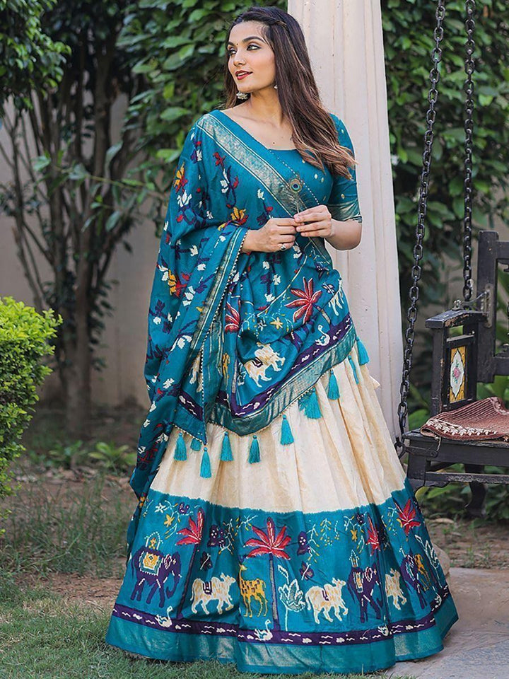 Attractive Firozi Blue Digital Printed Dola Silk Traditional Lehenga Choli