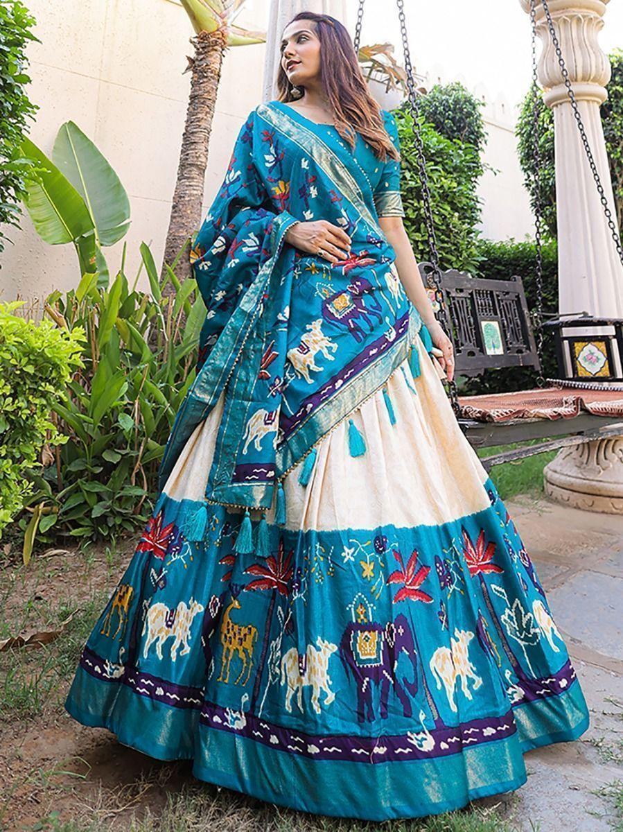 Attractive Firozi Blue Digital Printed Dola Silk Traditional Lehenga Choli