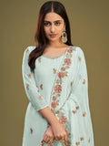 Attractive Firozi Embroidered Georgette Function Wear Sharara Suits - Zeel Clothing