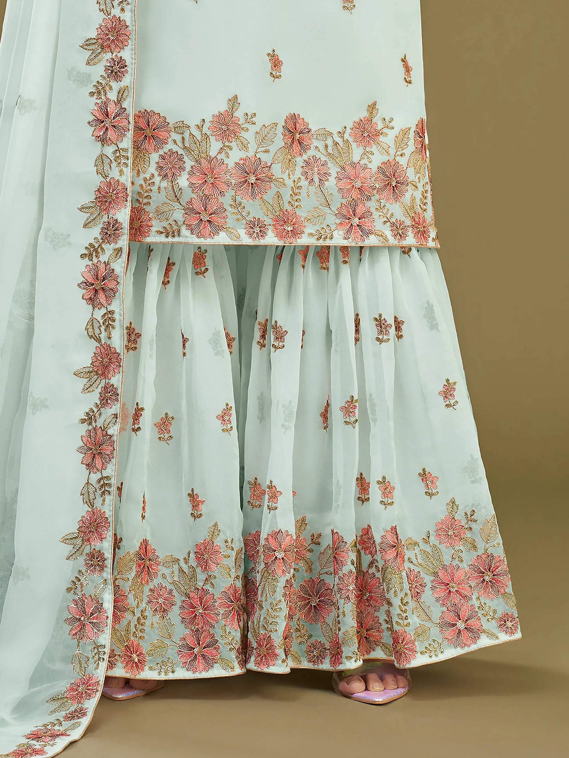 Attractive Firozi Embroidered Georgette Function Wear Sharara Suits - Zeel Clothing