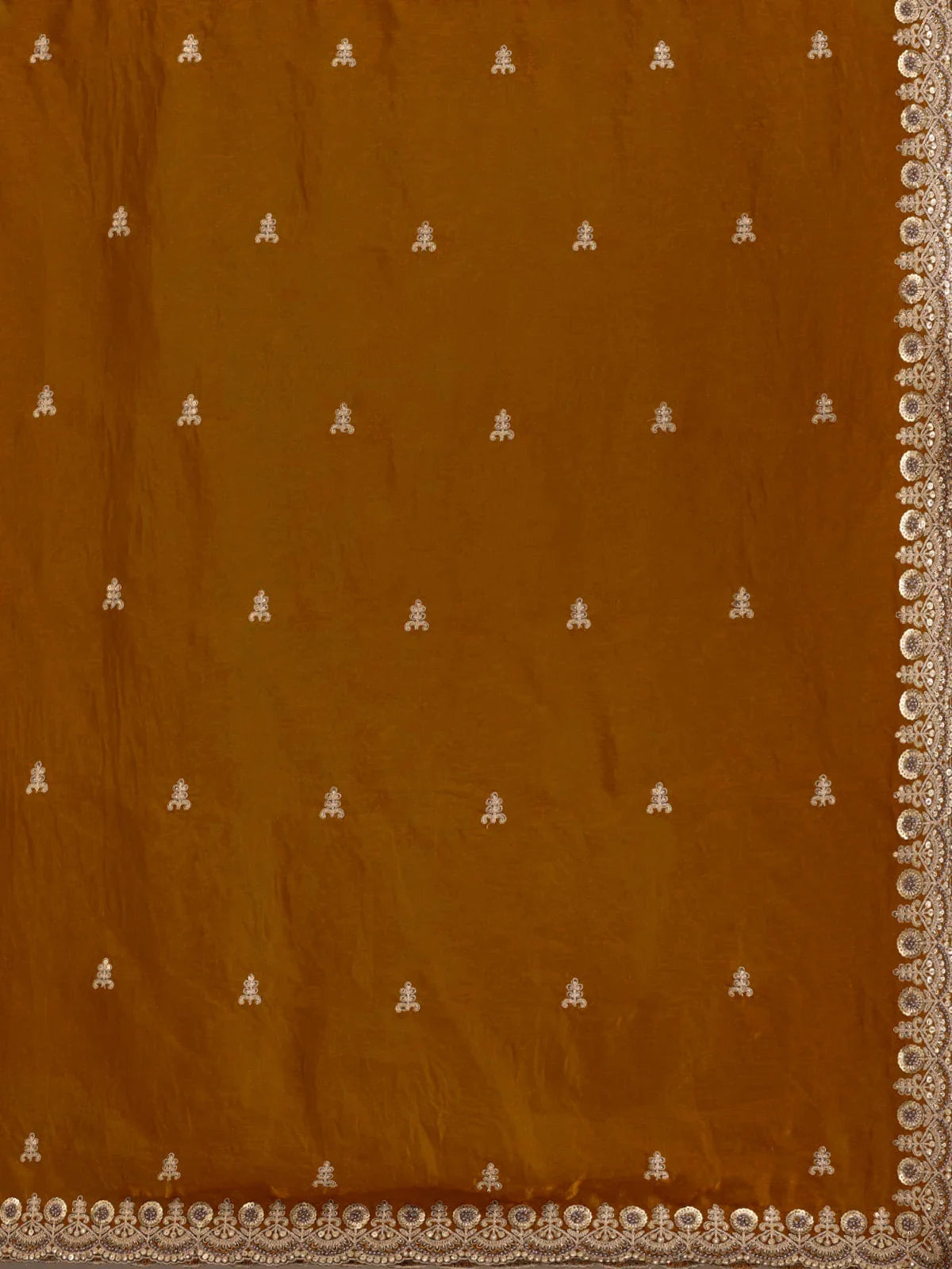 Attractive Golden Embroidered Tissue Party Wear Saree With Blouse