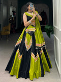Attractive Green & Black Cotton Navratri Lehenga Choli With Dupatta - Zeel Clothing