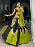 Attractive Green & Black Cotton Navratri Lehenga Choli With Dupatta - Zeel Clothing