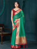 Attractive Green Bead Work Jacquard Event Wear Saree With Blouse - Zeel Clothing