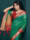 Attractive Green Bead Work Jacquard Event Wear Saree With Blouse - Zeel Clothing