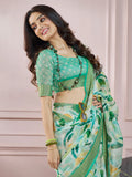 Attractive Green Digital Printed Silk Casual Wear Saree With Blouse - Zeel Clothing