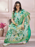 Attractive Green Digital Printed Silk Casual Wear Saree With Blouse - Zeel Clothing