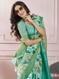 Attractive Green Digital Printed Silk Casual Wear Saree With Blouse - Zeel Clothing