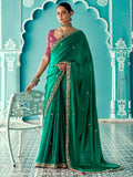 Attractive Green Embroidered Border Tissue Silk Wedding Wear Saree With Blouse - Zeel Clothing