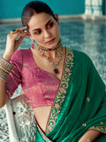 Attractive Green Embroidered Border Tissue Silk Wedding Wear Saree With Blouse - Zeel Clothing