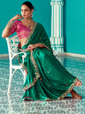 Attractive Green Embroidered Border Tissue Silk Wedding Wear Saree With Blouse - Zeel Clothing