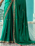 Attractive Green Embroidered Border Tissue Silk Wedding Wear Saree With Blouse - Zeel Clothing