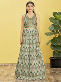Attractive Green Embroidered Work Chinon Reception Lehenga Choli - Zeel Clothing